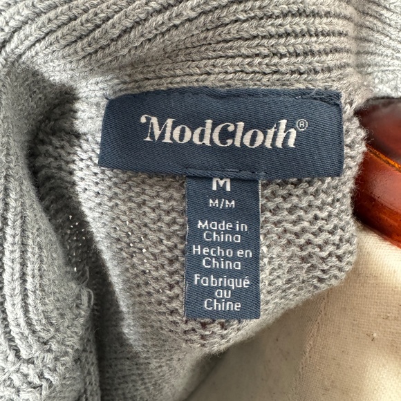 ModCloth Gray No Fox Given Fair Isle Zip-up Sweater - M - Picture 3 of 3